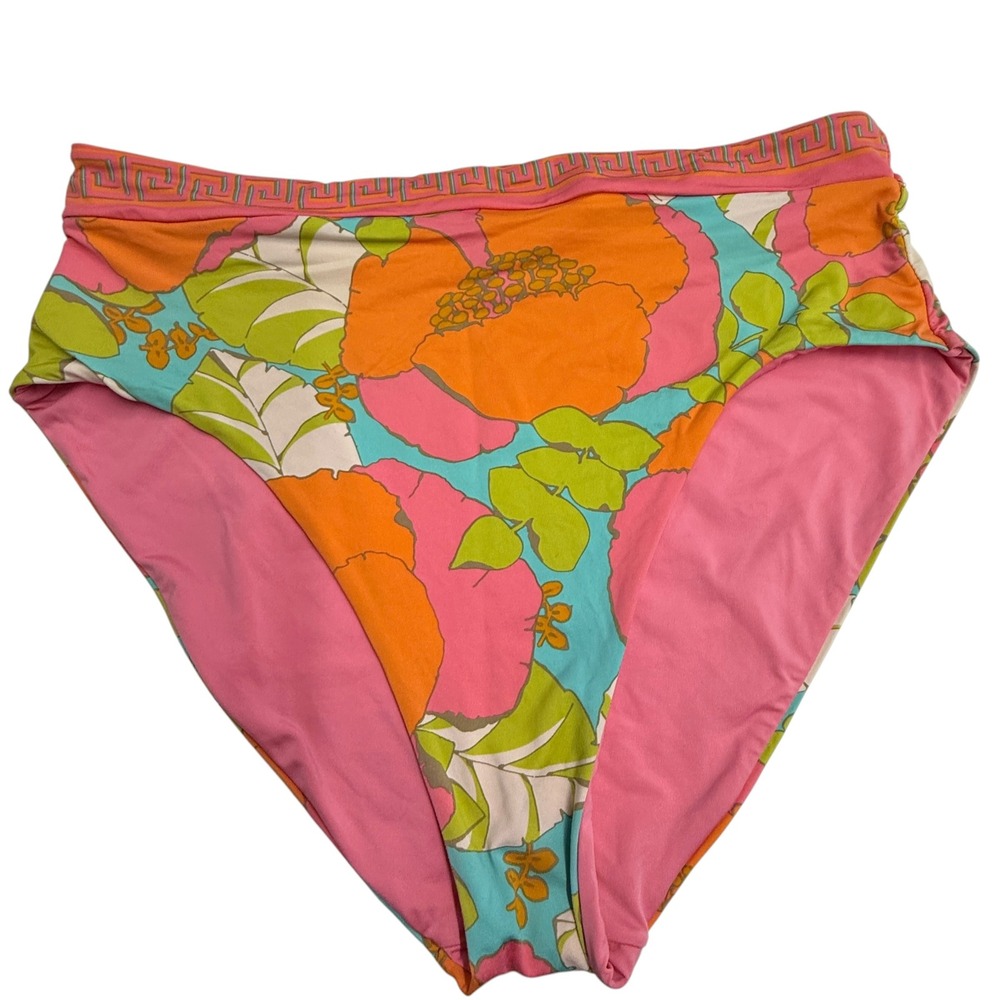 Trina Turk Women Bikini Bottom  Playa De Flor High Waisted Pink Orange Floral 12